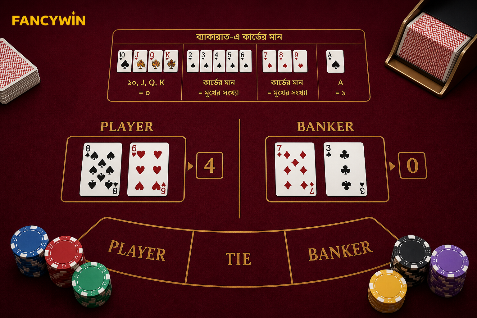 Fancywin baccarat: cách tính điểm, tay Player và Banker