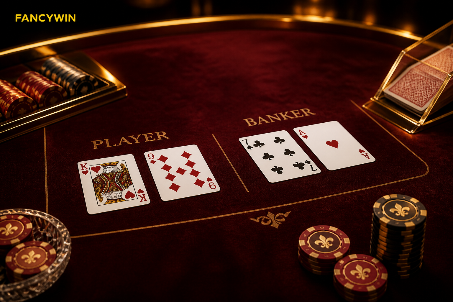 Fancywin baccarat গেমে তাস, চিপ ও টেবিল